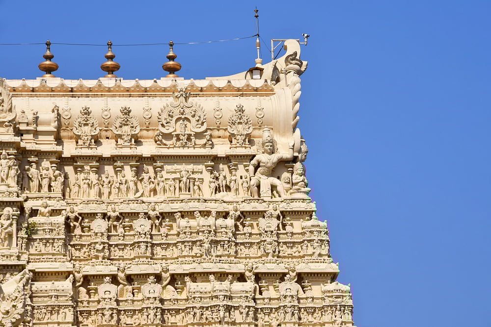 A close-up of the temples gopuram