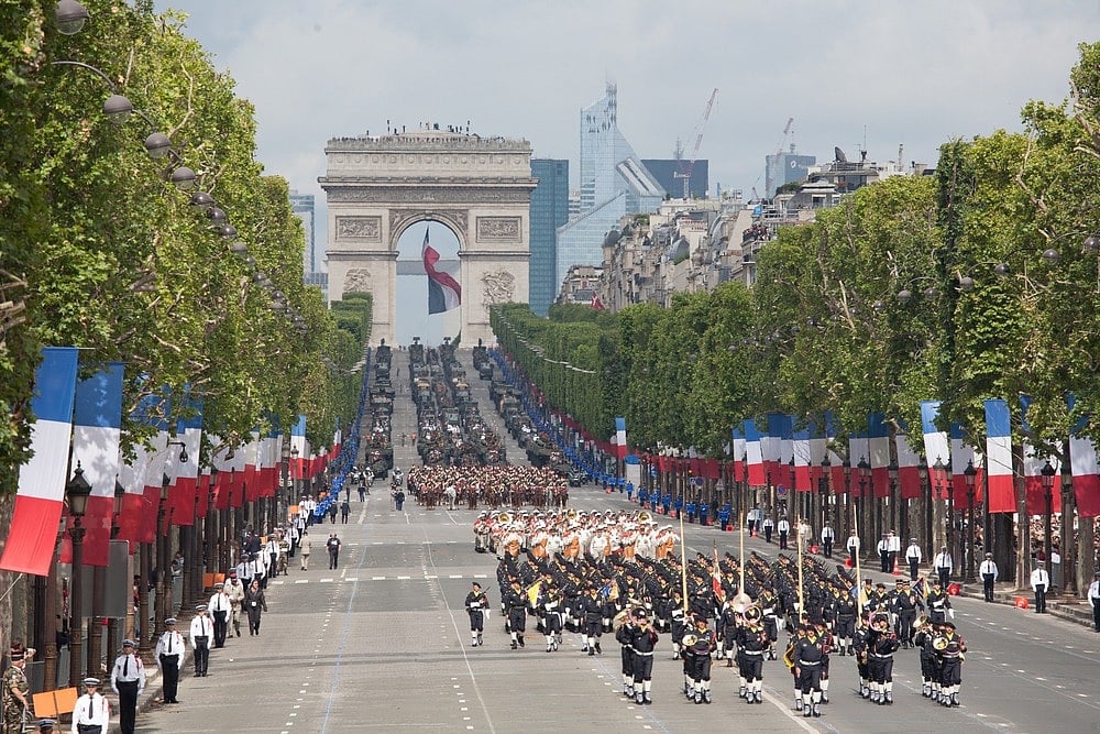 Bastille Day in France is celebrated with military parades and fireworks