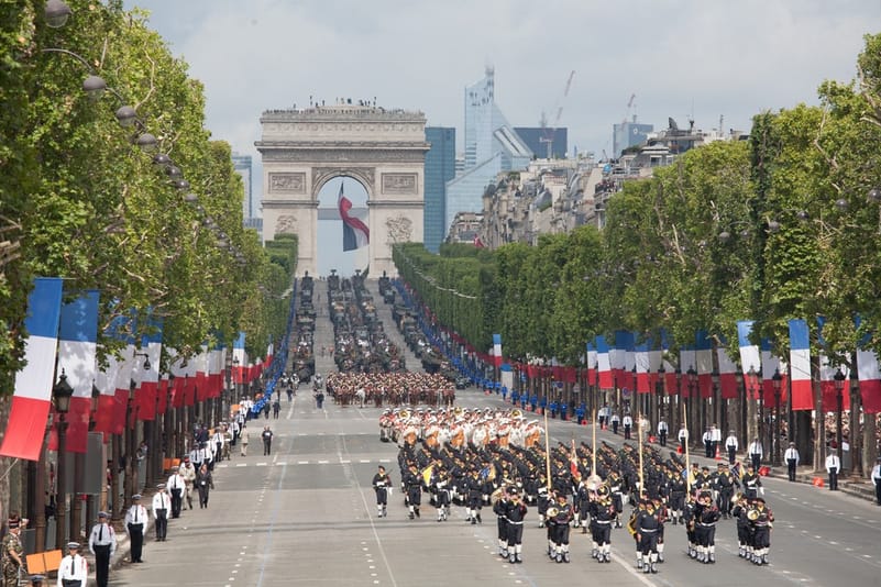 Bastille Day in France is celebrated with military parades and fireworks