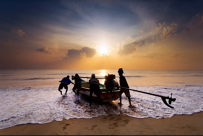 Marina beach in Chennai at sunset