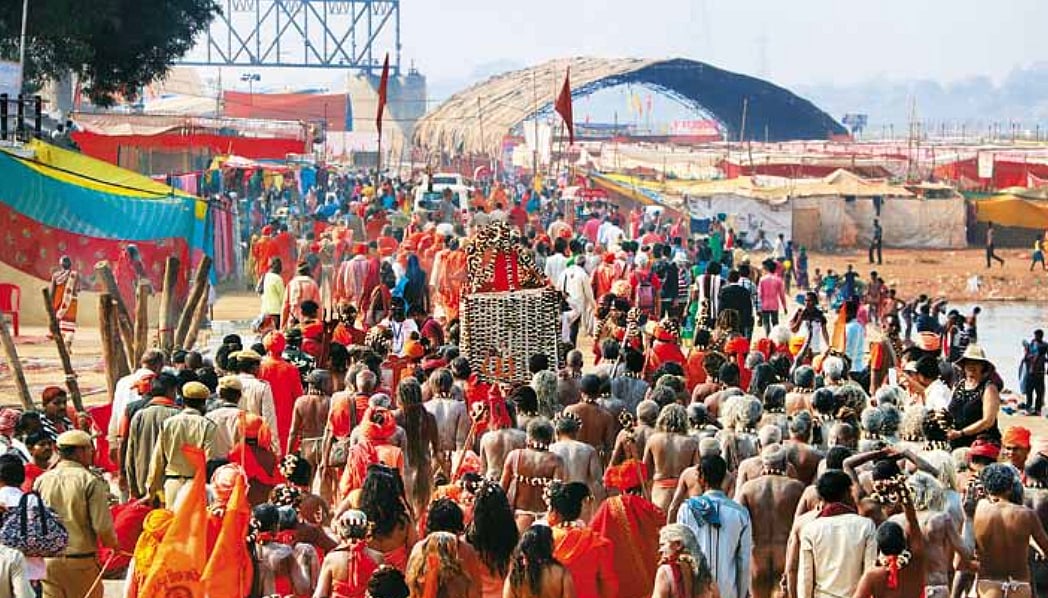 A procession of sadhus in Rajim, the Prayag of Chhattisgarh