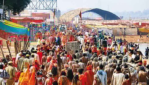 A procession of sadhus in Rajim, the Prayag of Chhattisgarh