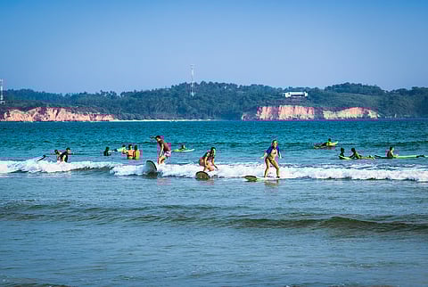 Surfers at Weligama
