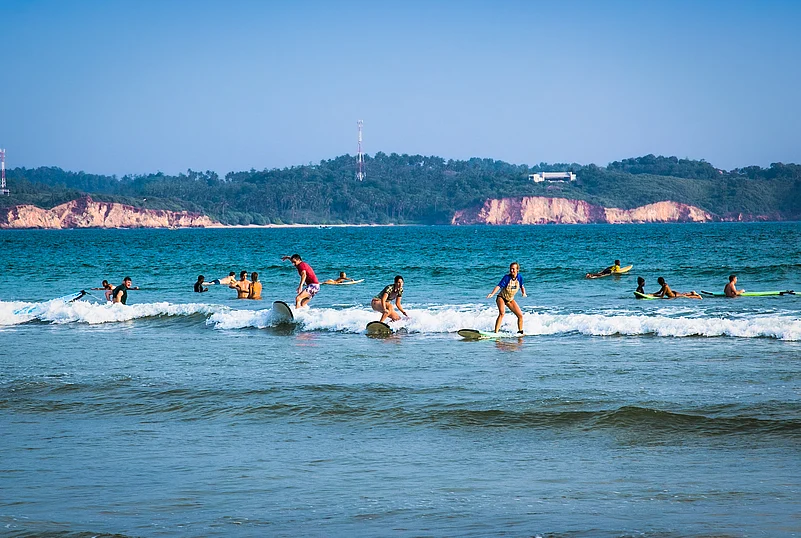 Surfers at Weligama
