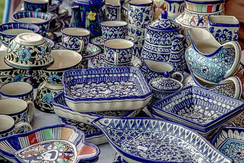 Jaipur's blue pottery is easily distinguishable thanks to its particular colours and motifs