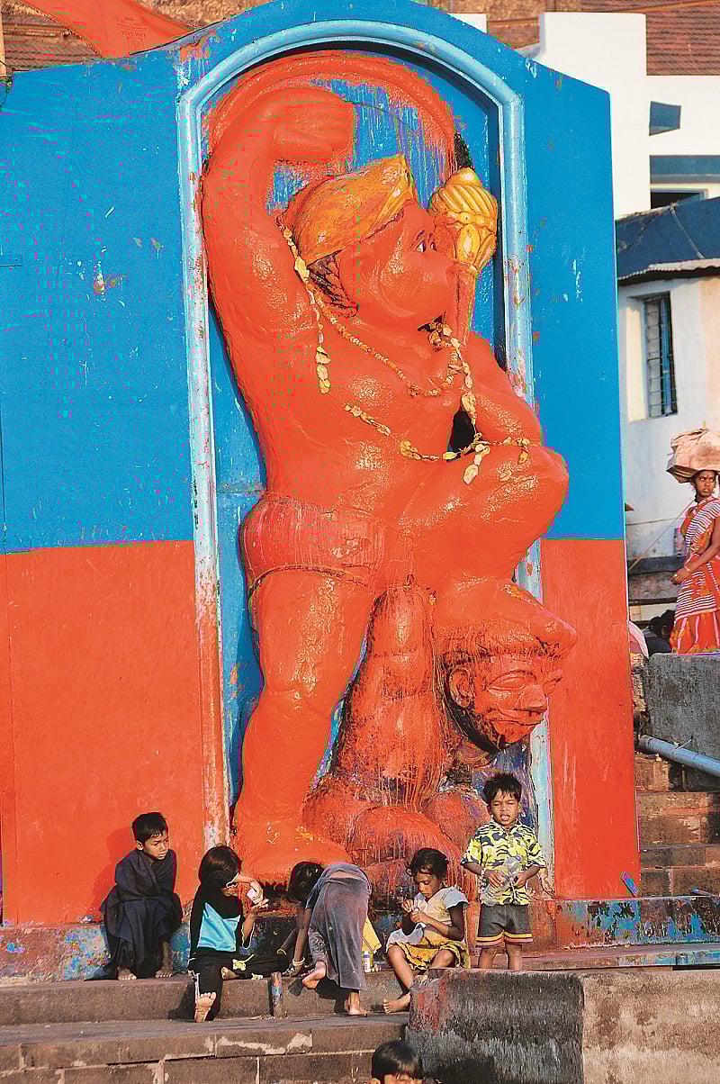 Large statues of Hanuman can be seen all over the town