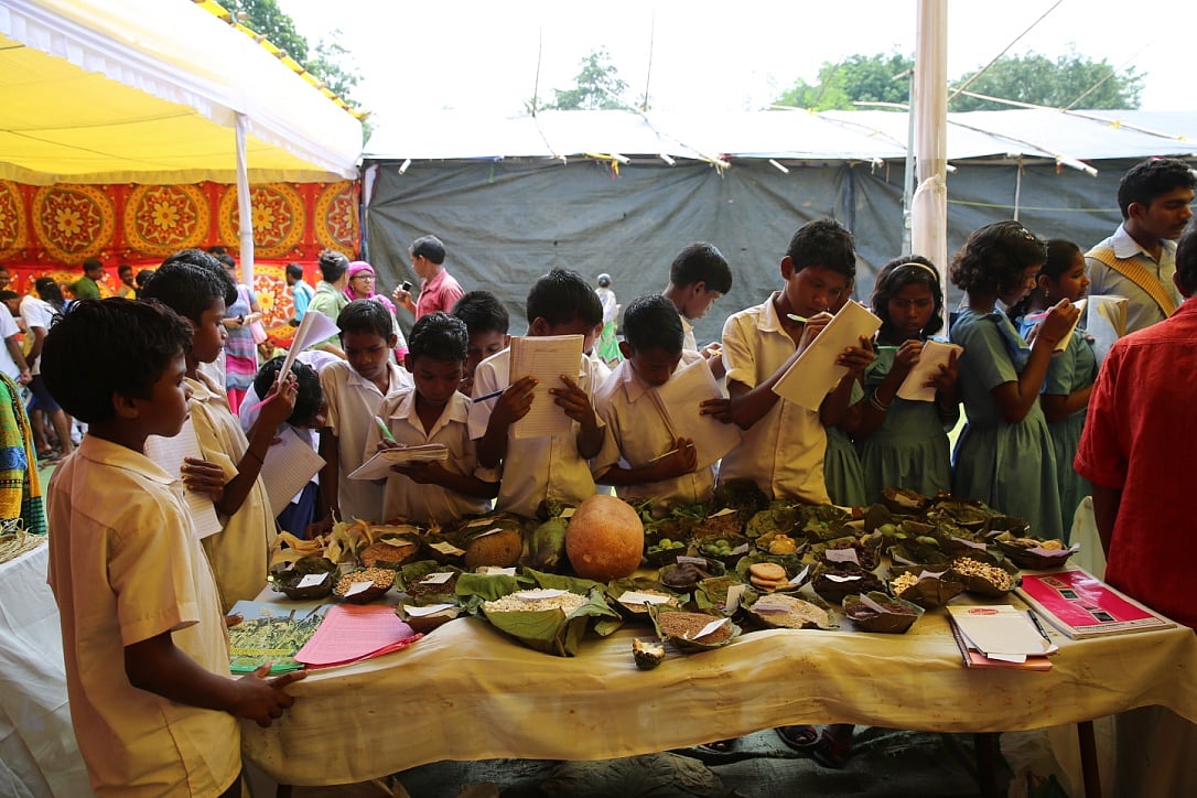 Adivasi children take notes on the rich variety of forest foods on display