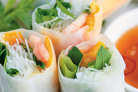 Vietnamese prawn and mango spring roll