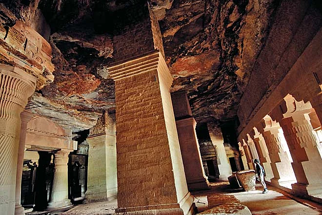 Dug into a long sandstone ridge, the caves looked like a combination of miniature versions of Ajanta and Petra