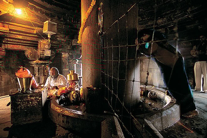 Inside Chausath Yogini temple in Bhedaghat