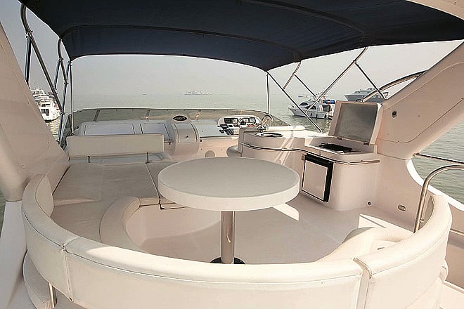 The Foxy Lady, a sleek yacht, is ideal for those who want to lounge around 