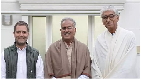 রাহুল গান্ধীর সাথে ভূপেশ বাঘেল এবং টি এস দেও