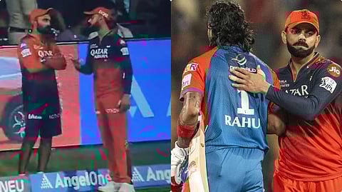 ম্যাচের মধ্যেই দীনেশ কার্তিক ও কোহলির আলোচনা (বামদিকে)