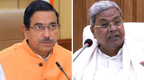 প্রহ্লাদ জোশী (বাঁদিকে), সিদ্দারামাইয়া (ডানদিকে)