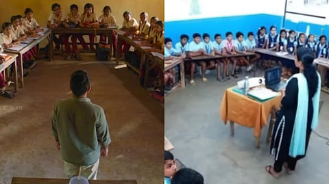 সিনেমার দৃশ্য (বামদিকে) এবং বাস্তব (ডানদিকে)