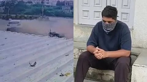 দুর্ঘটনার মুহূর্ত (বামদিকে) এবং অভিযুক্ত পুলিশকর্মীর পুত্র (ডানদিকে)