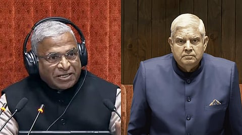 রাজ্যসভার ডেপুটি চেয়ারম্যান হরিবংশ নারায়ণ সিং (বামদিকে) এবং জগদীপ ধনখড় (ডানদিকে)