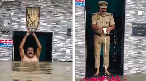 ভারী বৃষ্টির জেরে বাড়িতে ঢুকেছে গঙ্গার জল! 'আশীর্বাদ' মেনে দুধ-ফুল দিয়ে পুজো সারলেন পুলিশকর্তা