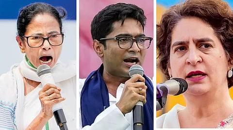 মমতা বন্দ্যোপাধ্যায়, অভিষেক বন্দ্যোপাধ্যায় এবং প্রিয়াঙ্কা গান্ধী