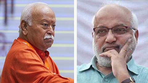 আরএসএস সরসঙ্ঘচালক মোহন ভাগবত ও সিপিআইএম সাধারণ সম্পাদক এম এ বেবী