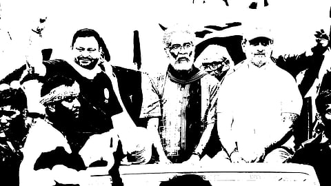 সম্প্রতি বিহারে হওয়া ভোটার অধিকার যাত্রায় তেজস্বী যাদব, দীপঙ্কর ভট্টাচার্য, রাহুল গান্ধী