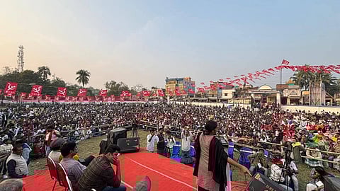 বাংলা বাঁচাও যাত্রার দ্বাদশ দিনে হরিহরপাড়ার সমাবেশে বলছেন মীনাক্ষী মুখার্জি 