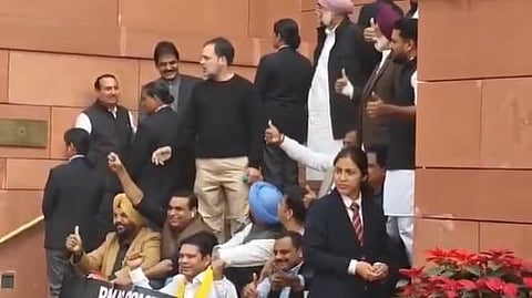 সংসদ ভবনের বাইরে সাসপেন্ডেড সাংসদদের বিক্ষোভ