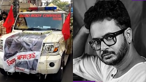 লাল পতাকায় মোড়া রাহুলের শববাহী গাড়ি