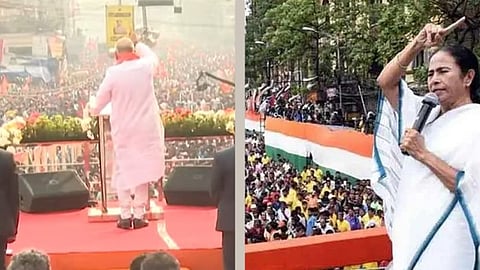 ধর্মতলায় ভিক্টোরিয়া হাউসের সামনে বিজেপির সভা ও তৃণমূলের সভা