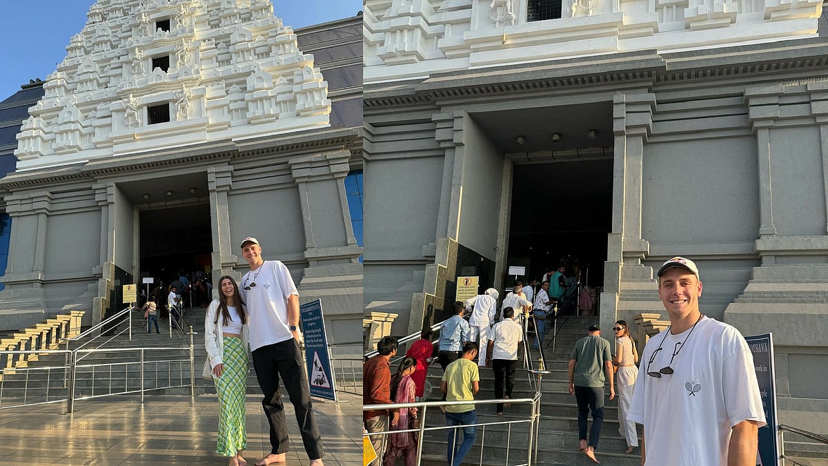 ಬೆಂಗಳೂರು: ಪತ್ನಿಯೊಂದಿಗೆ ಇಸ್ಕಾನ್‌ಗೆ ಭೇಟಿಯಿತ್ತ RCBಯ ಕ್ಯಾಮರಾನ್‌ ಗ್ರೀನ್‌