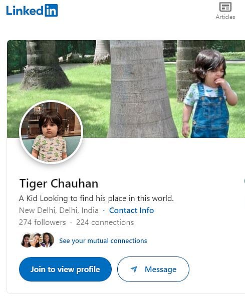 LinkedInನಲ್ಲಿ ಖಾತೆ ತೆರೆದು Network is Networth ಎಂದ ಎರಡು ವರ್ಷದ ಬಾಲಕ!