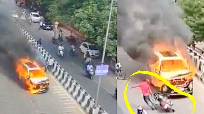 ಬೆಂಕಿ ಹೊತ್ತಿ ಉರಿಯುತ್ತಿದ್ದ ಕಾರು ಚಲಿಸಿತು! ನೋಡುತ್ತಾ ನಿಂತವರು ಕಕ್ಕಾಬಿಕ್ಕಿ