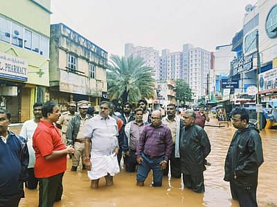 ಪ್ರವಾಹ ಪ್ರದೇಶಕ್ಕೆ ಭೇಟಿ ನೀಡಿದ ಪುದುಚೇರಿ ಗೃಹ ಸಚಿವ ಎ. ನಮಸ್ಶಿವಾಯಂ