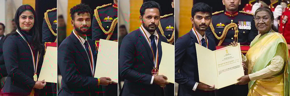 National Sports Awards: ಭಾಕರ್, ಗುಕೇಶ್ ಸೇರಿ ನಾಲ್ವರಿಗೆ ಖೇಲ್ ರತ್ನ ಪ್ರದಾನ