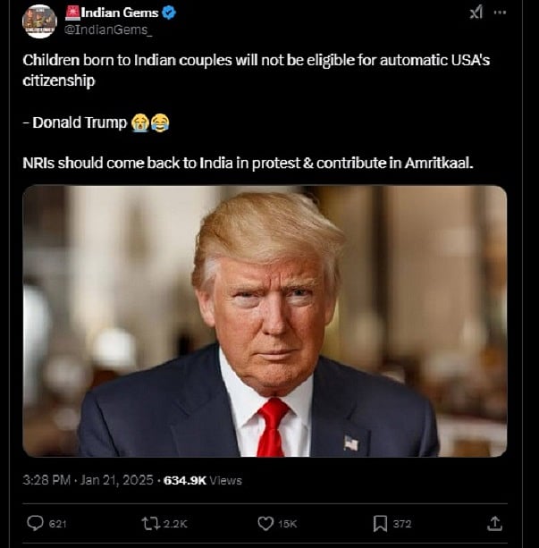 ಹುಟ್ಟಿನಿಂದ ಸಿಗುವ ಪೌರತ್ವ ರದ್ದು ಮಾಡಿದ ಟ್ರಂಪ್: ಭಾರತೀಯರು ಮಾತ್ರವೇ ಗುರಿಯಲ್ಲ