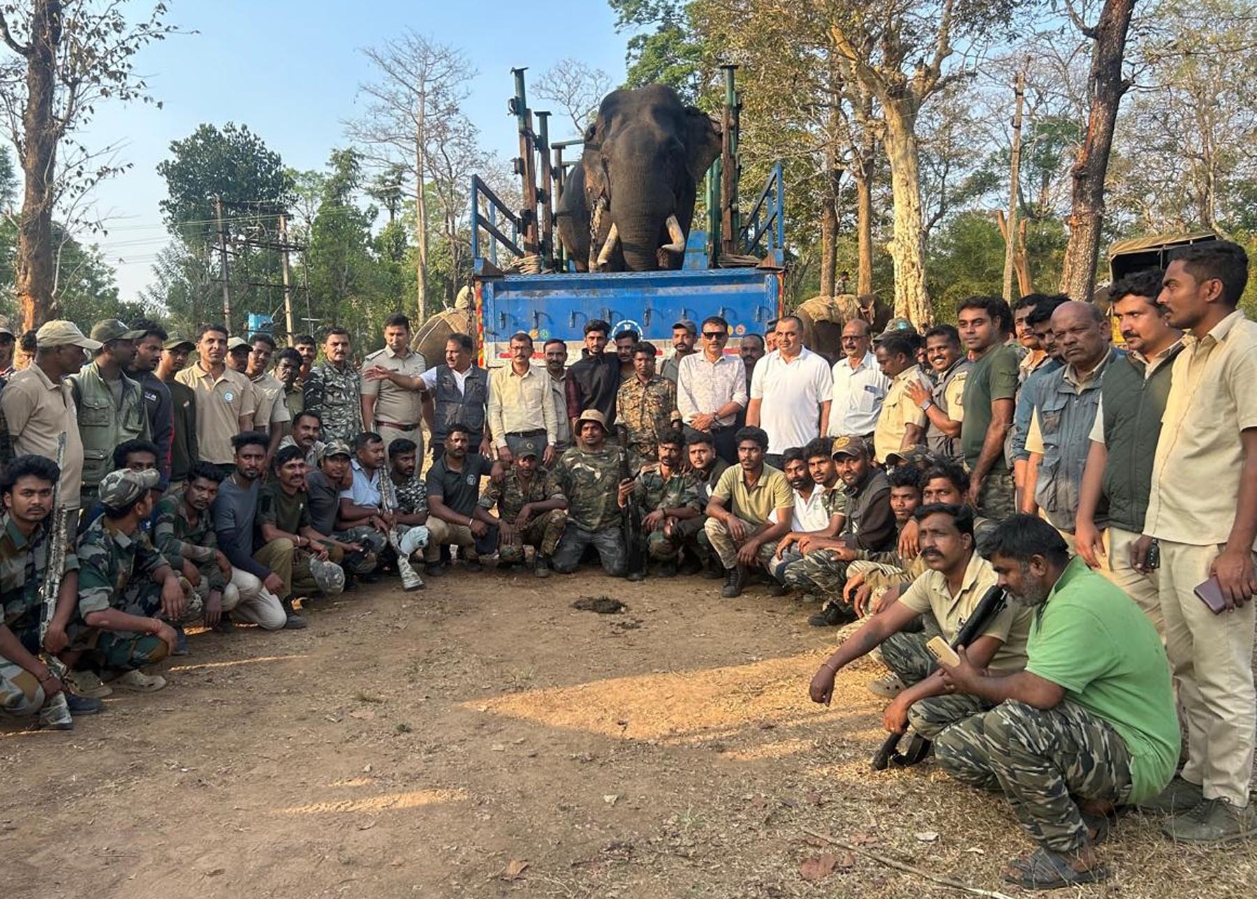 ಆನೆ ಸೆರೆ ಹಿಡಿದ ಅರಣ್ಯಾಧಿಕಾರಿಗಳ ಹಾಗೂ ಇಲಾಖೆ ಸಿಬ್ಬಂದಿಗಳ ತಂಡ