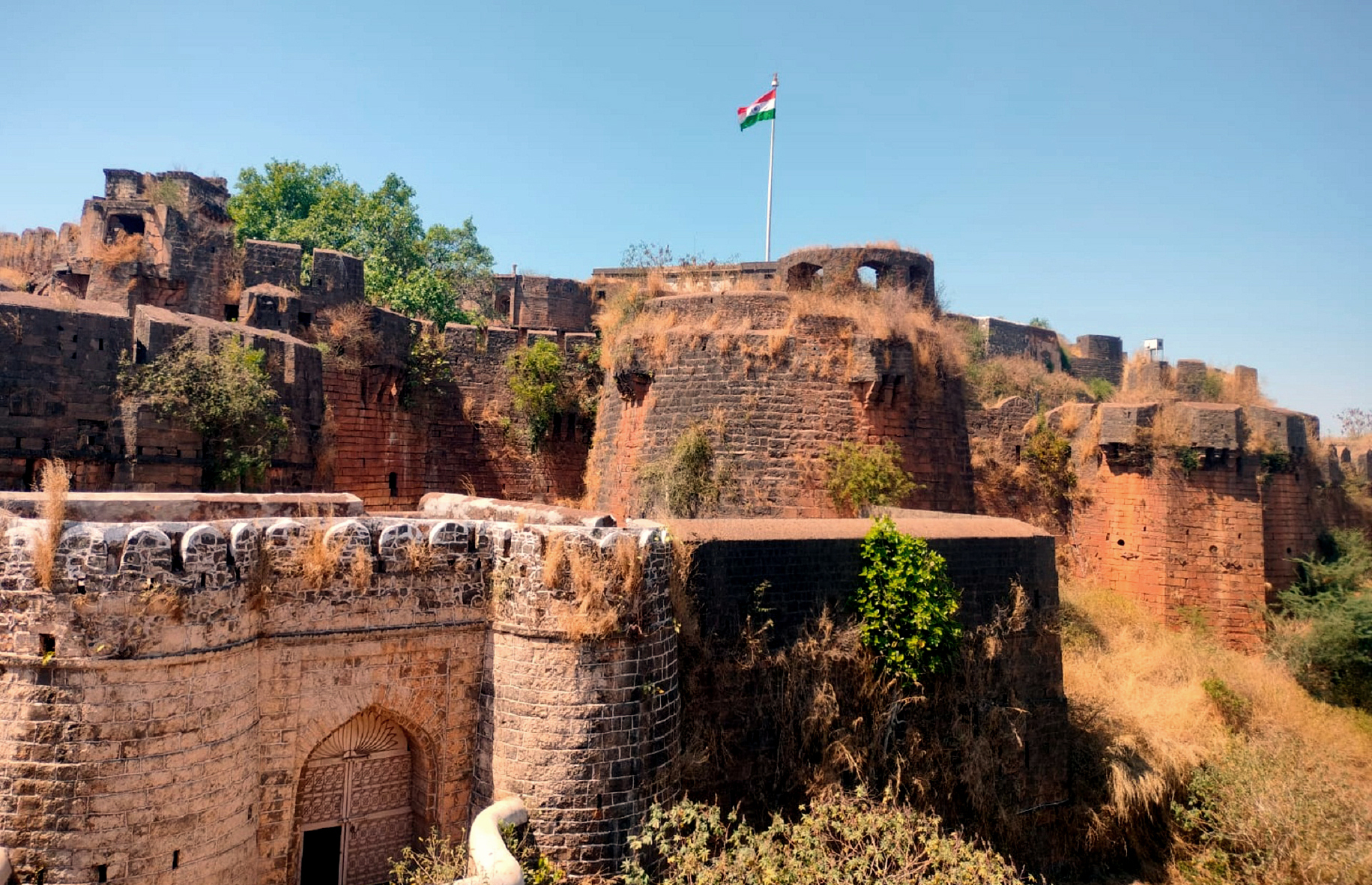 ಬಸವಕಲ್ಯಾಣದ ಕೋಟೆಯ ಗೋಡೆಗಳಲ್ಲಿ ಹುಲ್ಲು ಮತ್ತು ಗಿಡಕಂಟಿಗಳು ಬೆಳೆದಿರುವುದು