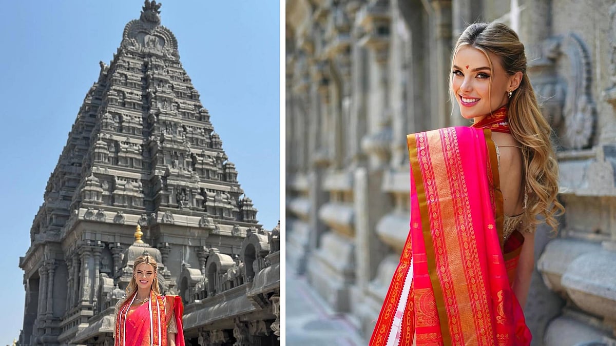 ತೆಲಂಗಾಣ: ಸೀರೆಯಟ್ಟು ದೇಗುಲಕ್ಕೆ ಭೇಟಿ ನೀಡಿದ ‘ವಿಶ್ವ ಸುಂದರಿ’ ಕ್ರಿಸ್ಟಿನಾ