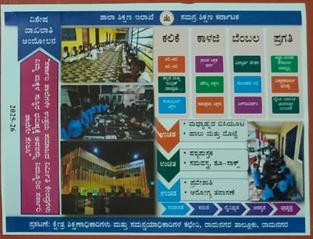 ಆಂದೋಲನದ ಸಲುವಾಗಿ ಮುದ್ರಿಸಿರುವ ಸರ್ಕಾರಿ ಶಾಲೆಗಳಲ್ಲಿ ಸಿಗುವ ಸೌಲಭ್ಯಗಳ ಕುರಿತ ಕರಪತ್ರ 