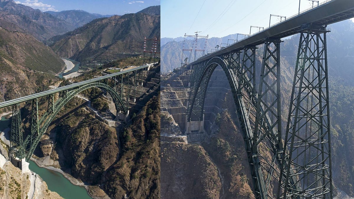 ವಿಮಾನ ಪ್ರಯಾಣಿಕರ ಕಣ್ಮನ ಸೆಳೆಯುವ ಚೆನಾಬ್ ರೈಲ್ವೆ ಸೇತುವೆ