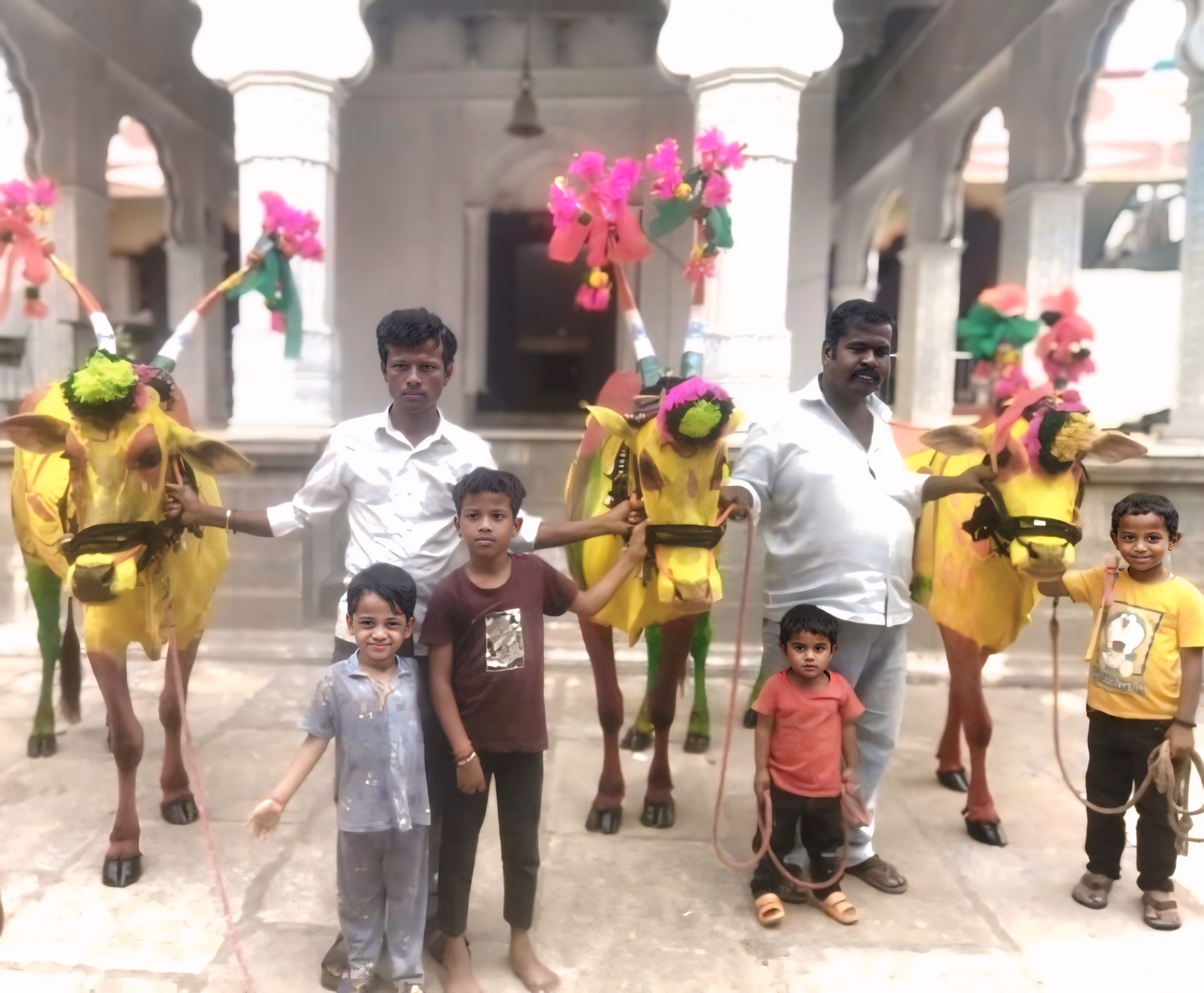 ಜೇವರ್ಗಿ ಪಟ್ಟಣದ ಷಣ್ಮುಖ ಶಿವಯೋಗಿಗಳ ಮಠದ ಆವರಣದಲ್ಲಿ ಎತ್ತುಗಳಿಗೆ ವಿವಿಧ ತರಹದ ಬಣ್ಣ ಹಚ್ಚಿ ಶೃಂಗರಿಸಿ ಸಂಭ್ರಮಿಸಿದ ರೈತರು