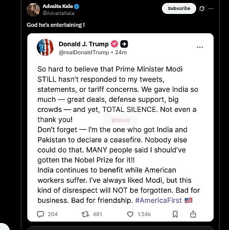 ಫ್ಯಾಕ್ಟ್‌ಚೆಕ್‌: ಅಸಮಾಧಾನದಿಂದ ಮೋದಿ ವಿರುದ್ಧ ಟ್ರಂಪ್ ಪೋಸ್ಟ್; ಸುಳ್ಳು ಸುದ್ದಿ