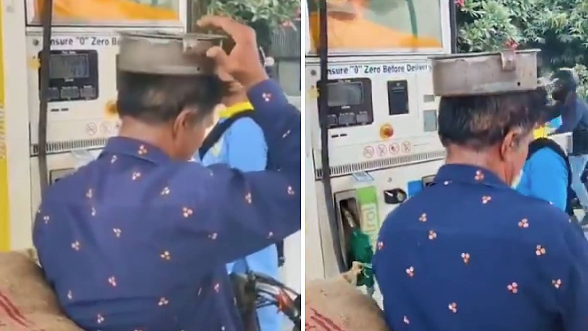 ಇಂದೋರ್: ಪೆಟ್ರೋಲ್ ಹಾಕಲ್ಲ ಎಂದು ಹಾಲಿನ ಕ್ಯಾನ್ ಮುಚ್ಚಳ ತಲೆಗಿಟ್ಟುಕೊಂಡ ವ್ಯಕ್ತಿ