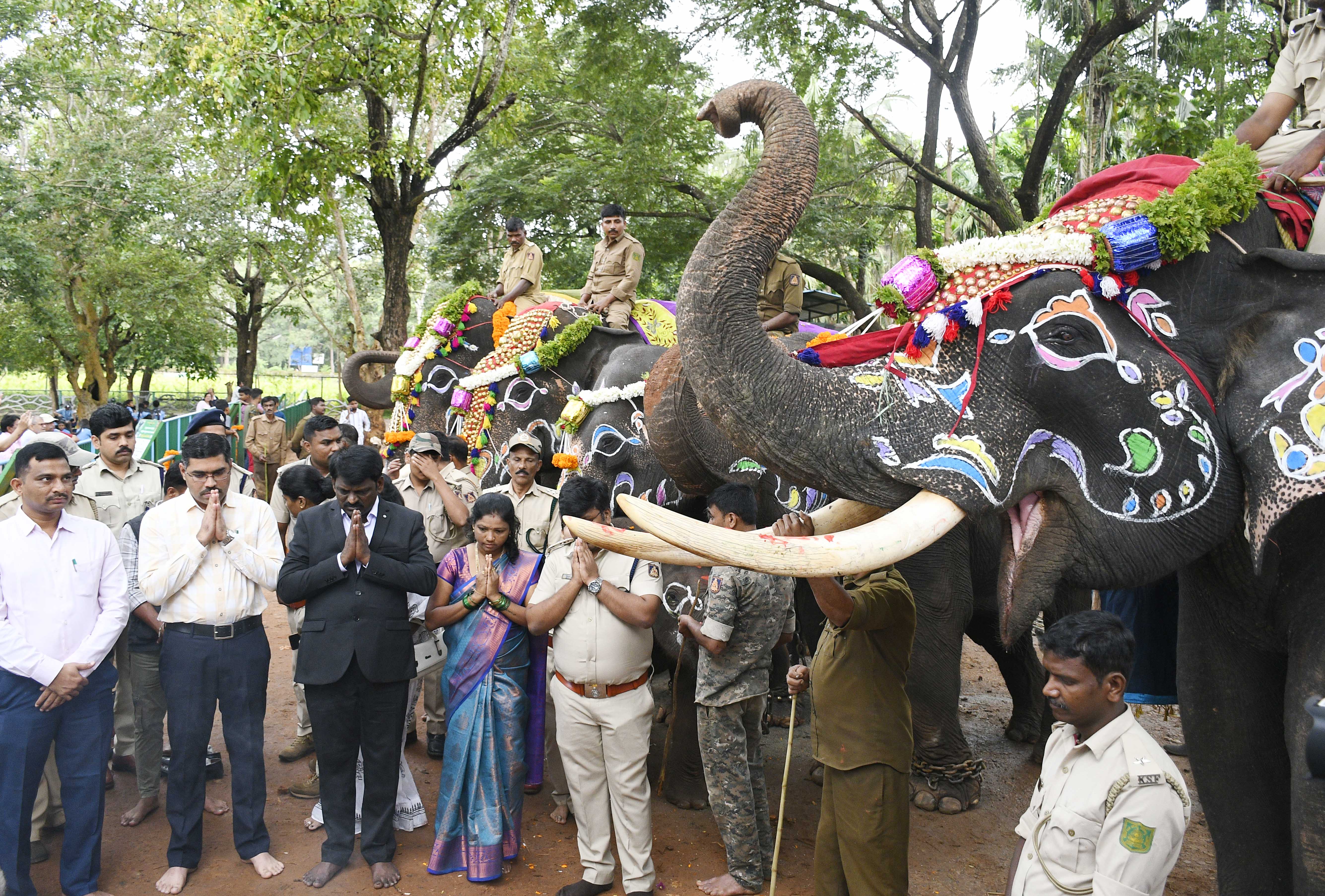 ಶಿವಮೊಗ್ಗ ಸಮೀಪದ ಸಕ್ರೆಬೈಲು ಆನೆ ಬಿಡಾರದಲ್ಲಿ ಮಂಗಳವಾರ ವಿಶ್ವ ಆನೆ ದಿನ ಆಚರಣೆ ಅಂಗವಾಗಿ ಸಿಸಿಎಫ್ ಡಾ.ಕೆ.ಟಿ.ಹನುಮಂತಪ್ಪ ನೇತೃತ್ವದಲ್ಲಿ ಆನೆಗಳಿಗೆ ಪೂಜೆ ಸಲ್ಲಿಸಲಾಯಿತು