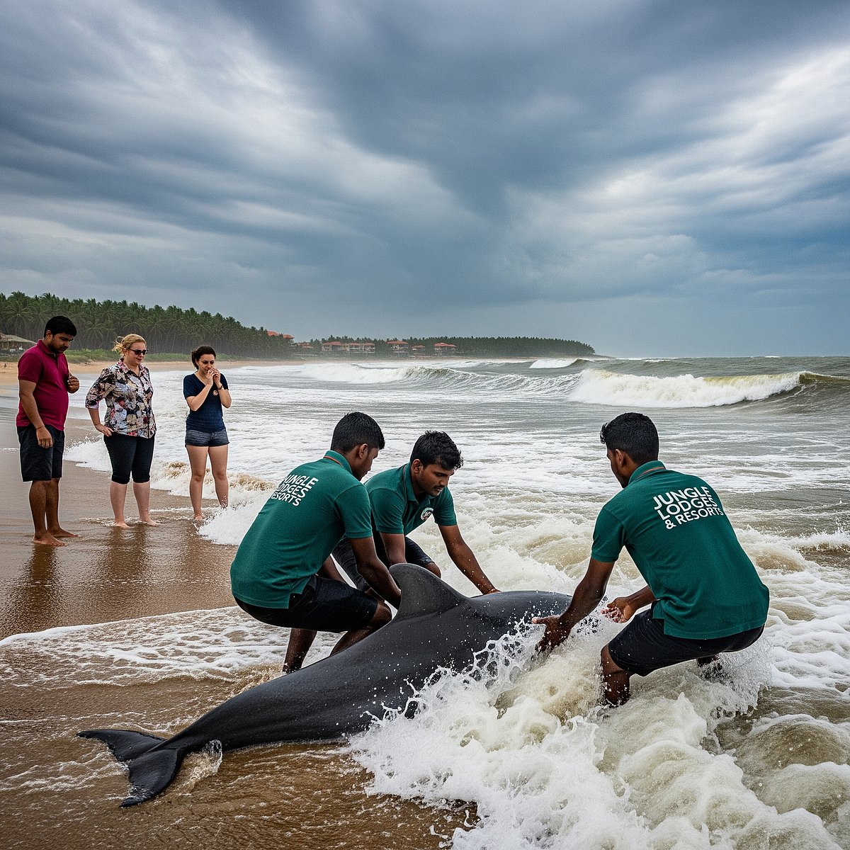 ಕಾರವಾರ: ಅಲೆಗಳ ಅಬ್ಬರದಿಂದಾಗಿ ಕಡಲತೀರಕ್ಕೆ ಬಂದಿದ್ದ ಡಾಲ್ಫಿನ್ ರಕ್ಷಣೆ