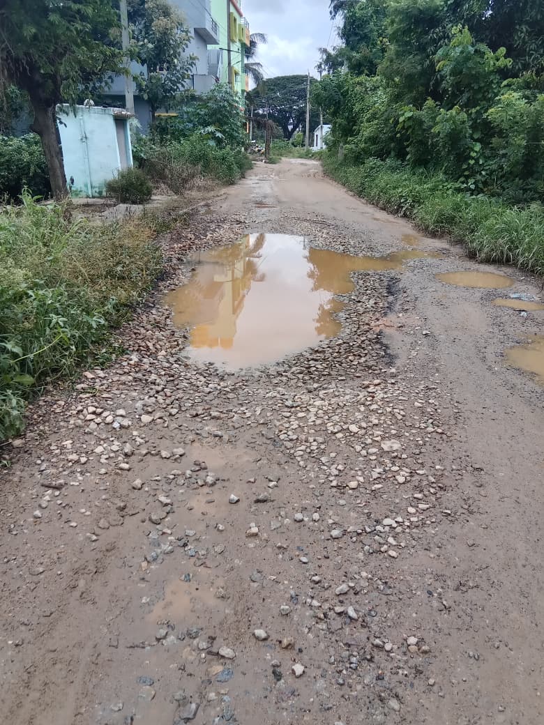 ರಸ್ತೆಯಲ್ಲಿ ಚರಂಡಿ ನೀರು ನಿಂತಿದೆ.  