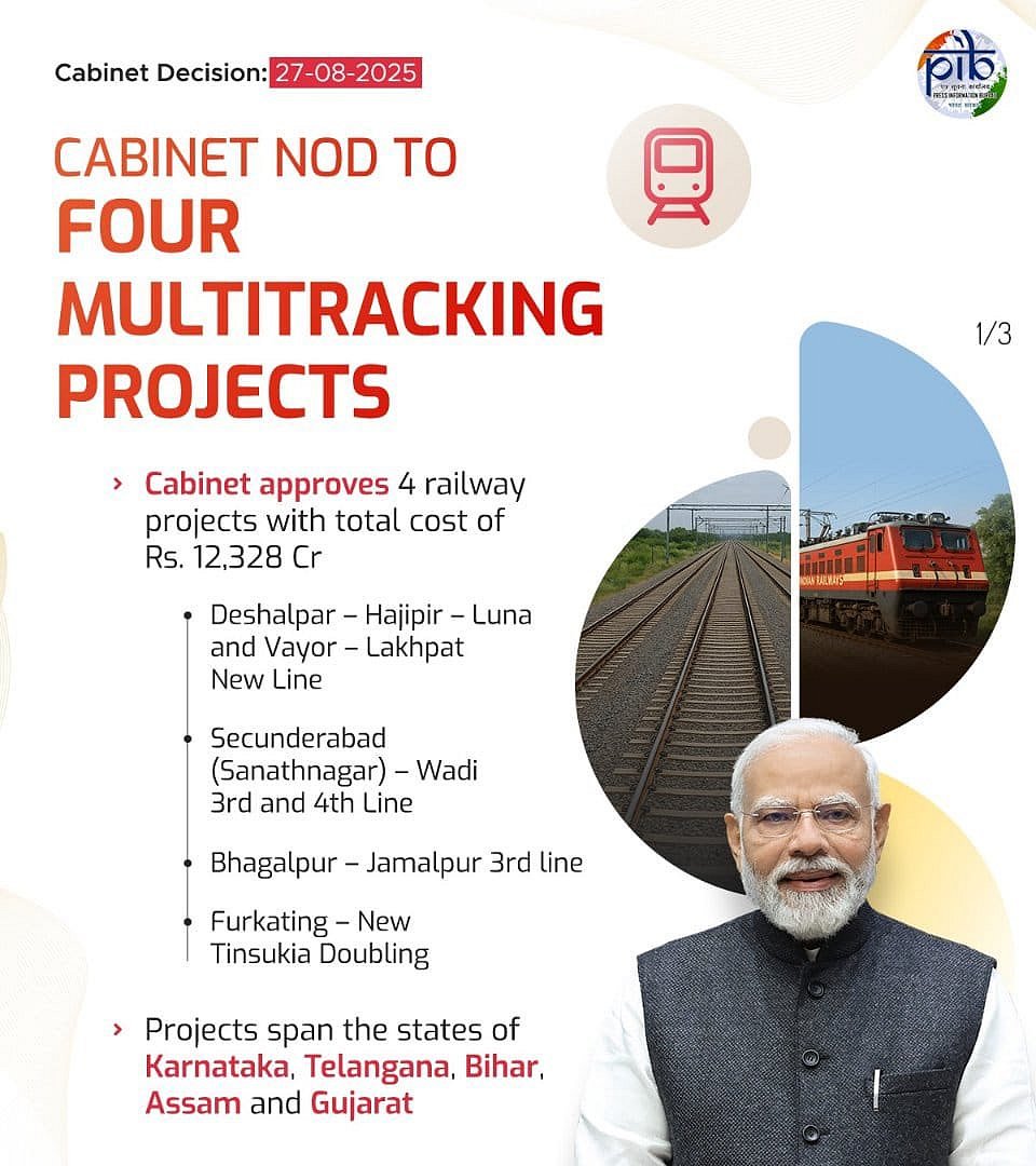 ಕರ್ನಾಟಕಕ್ಕೆ ಪ್ರಯೋಜನಕಾರಿಯಾದ ಬಹುಕೋಟಿ ರೈಲ್ವೆ ಯೋಜನೆಗೆ ಕೇಂದ್ರ ಅನುಮತಿ