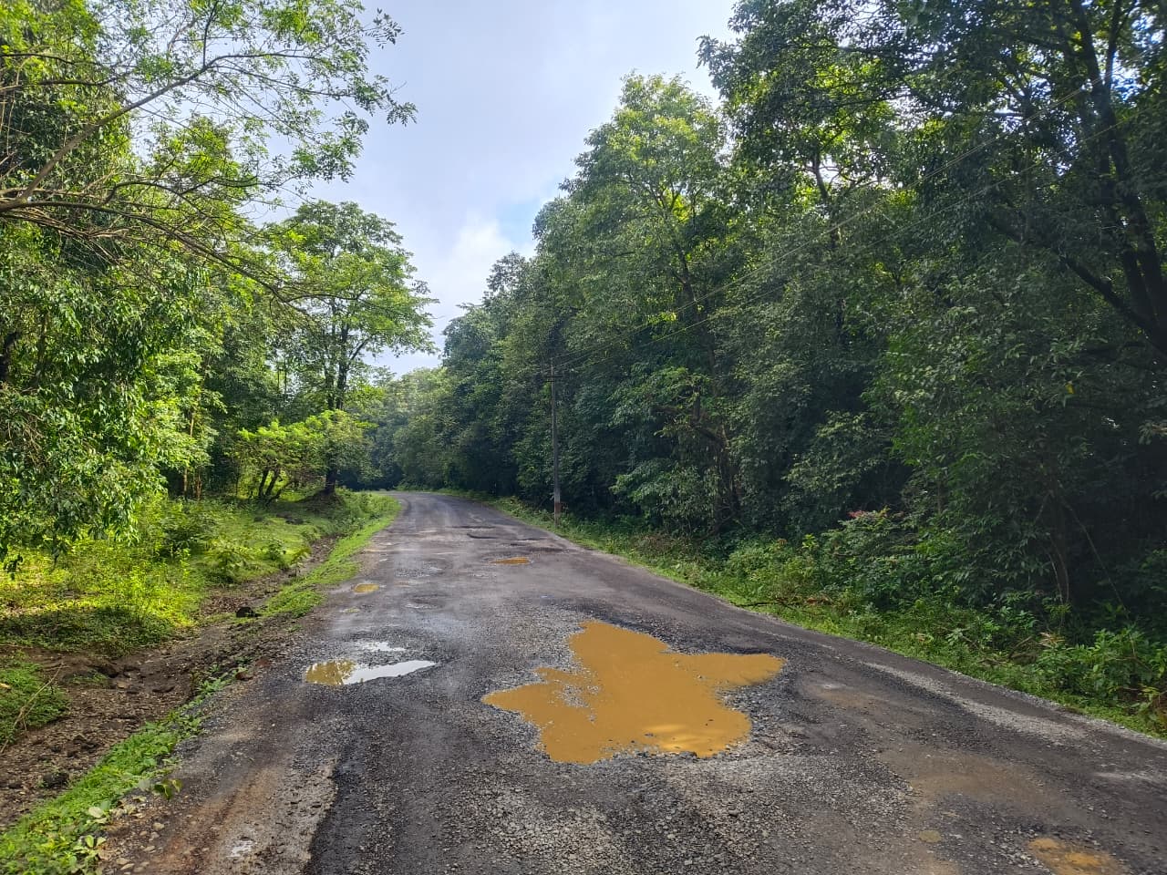 ಜೊಯಿಡಾ ತಾಲ್ಲೂಕಿನಲ್ಲಿ ಹಾದು ಹೋಗಿರುವ ಸದಾಶಿವಗಡ -ಔರಾಧ ರಾಜ್ಯ ಹೆದ್ದಾರಿಯಲ್ಲಿ ಗುಂಡಿಗಳು ಬಿದ್ದಿರುವುದು.