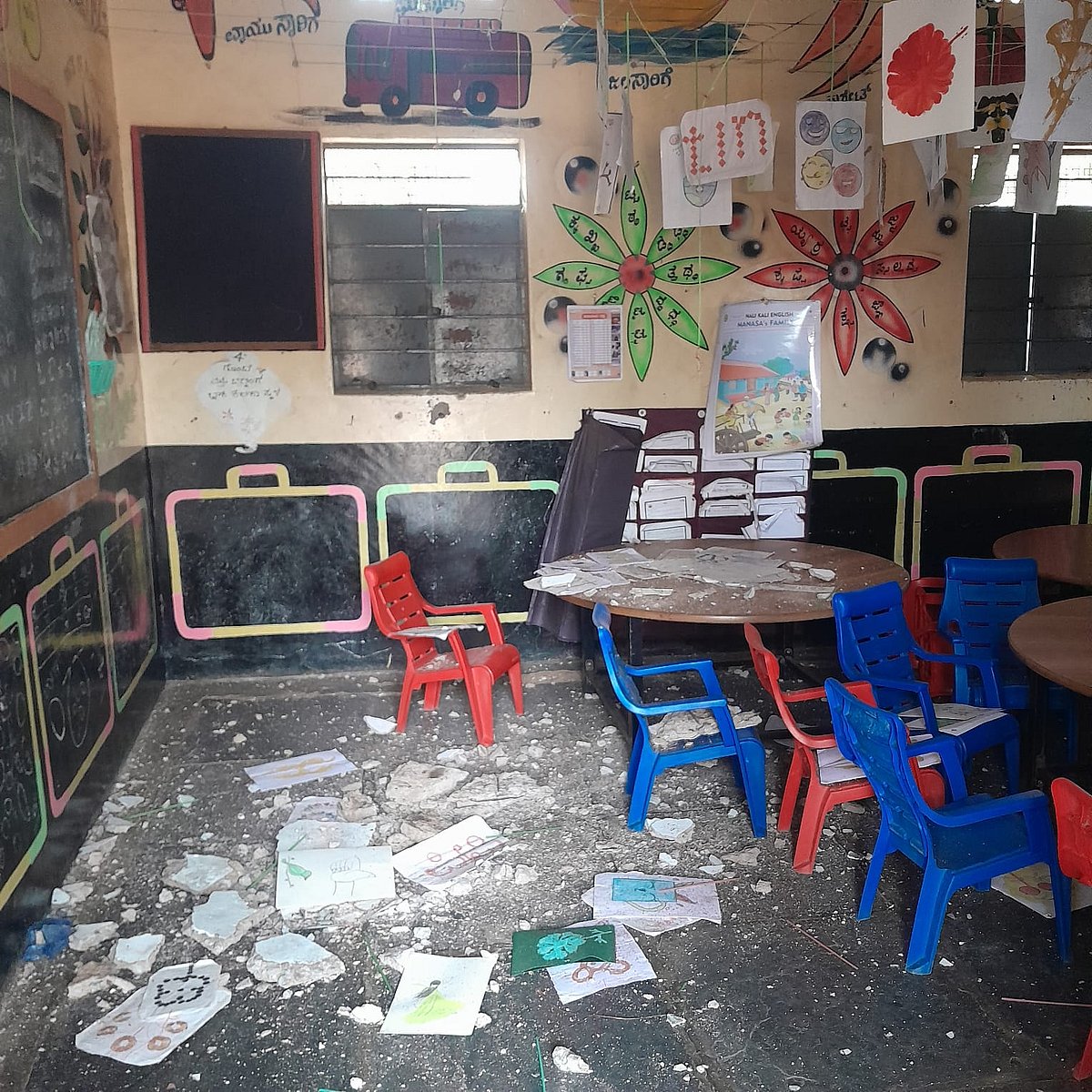 ಹಗರಿಬೊಮ್ಮನಹಳ್ಳಿ | ಶಾಲಾ ಕೊಠಡಿಯ ಮೇಲ್ಚಾವಣಿ‌ ಕುಸಿತ: ಅಪಾಯದಿಂದ ಪಾರಾದ ಮಕ್ಕಳು