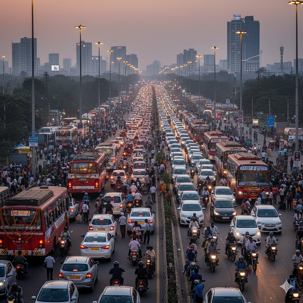 ಬೆಂಗಳೂರು | ಹಬ್ಬದ ಸಂಭ್ರಮ: ಊರಿನತ್ತ ಜನ; ಸಂಚಾರ ದಟ್ಟಣೆ